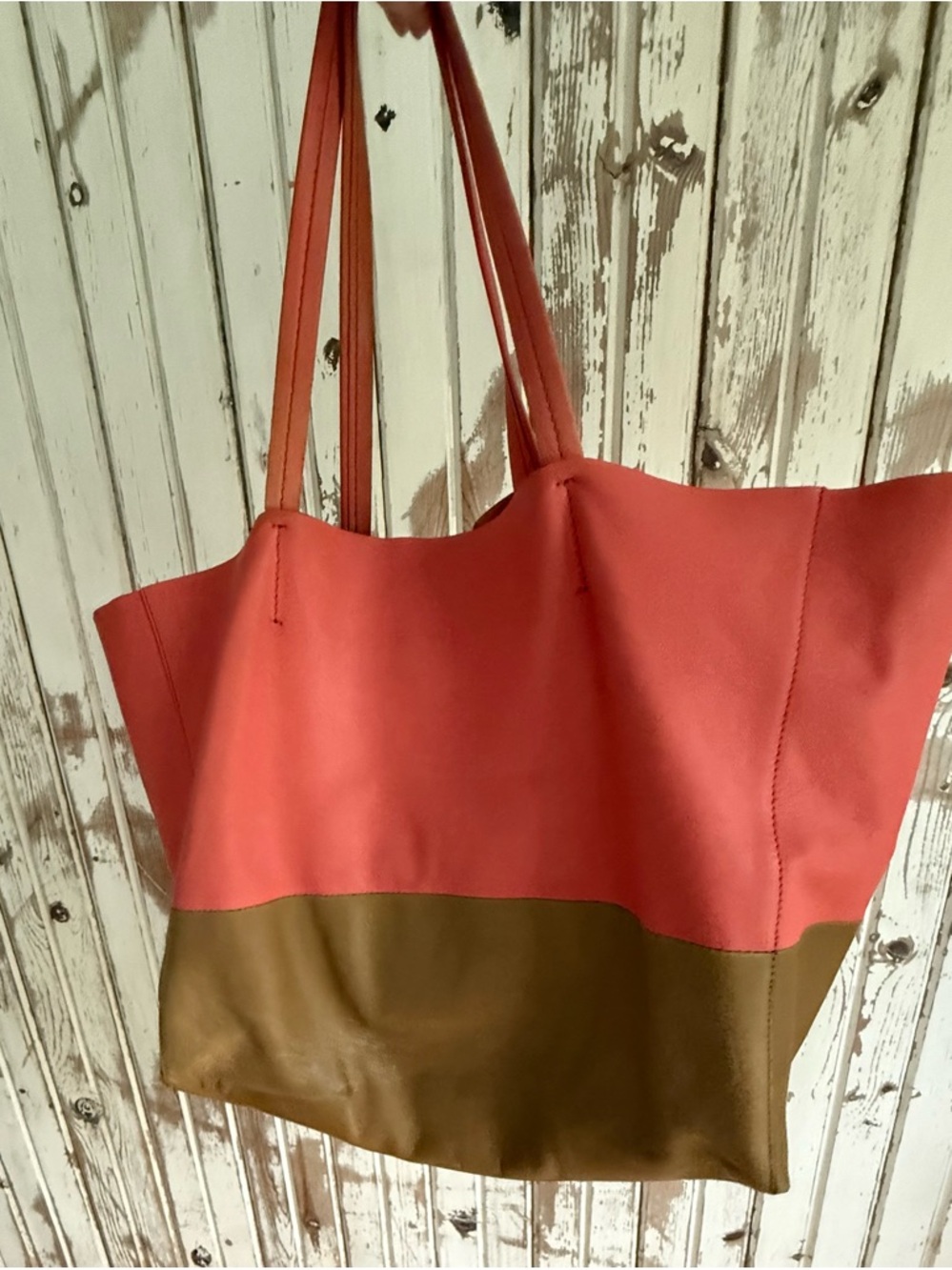 Celine Coral Pink and Brown Two-Tone Horizontal Cabas Tote Bag, PRICE FIRM